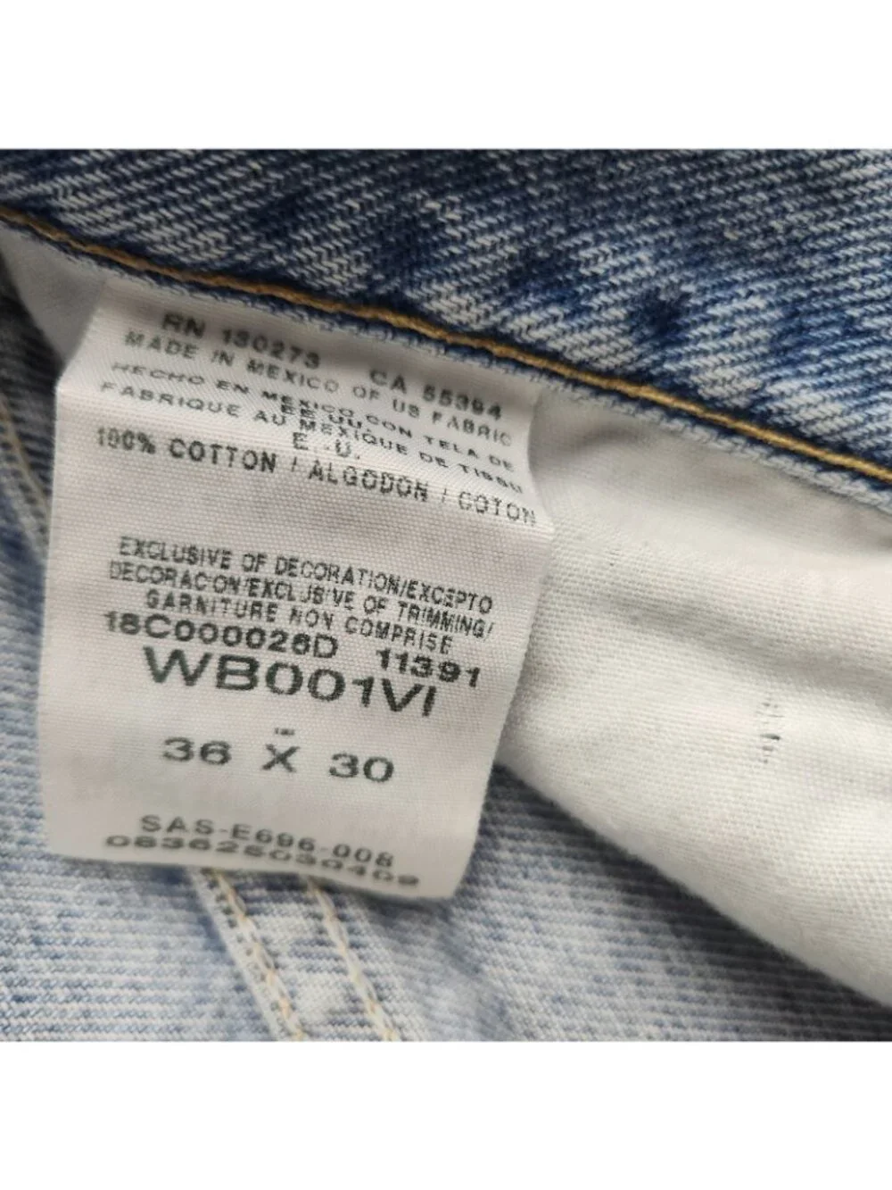 Men's Relaxed Fit Straight Leg Blue Jeans 36x30 Distressed Wrangler Workwear - Picture 10 of 11